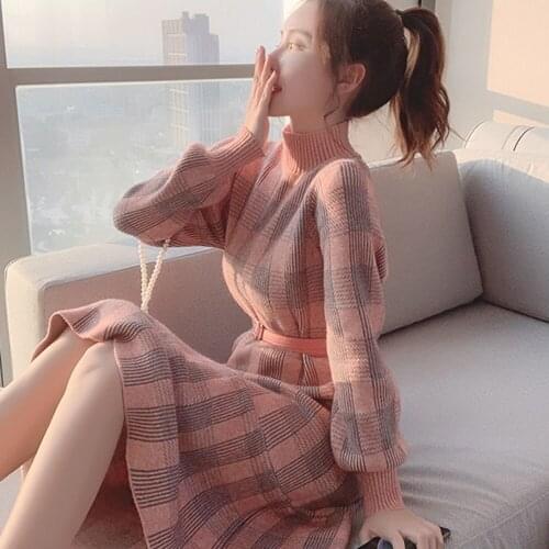 Fashionable Womens Dresses 2021 Autumn New Fashion Trendy Thinner Long Sweater Knitted Dress with Coat