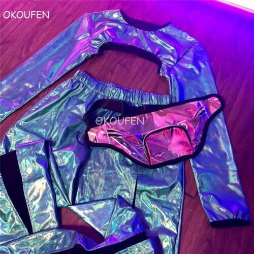 Nightclub Bar Male Singer Future Technology Theme Sexy party Wear mens Sexy interactive muscle gogo costume suit