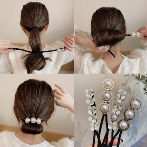 New Pearls Magic Bun Maker Hairbands Donut Pearl Flower Hair Bands Fashion Girls DIY Hairstyle Headband Tools Accessories