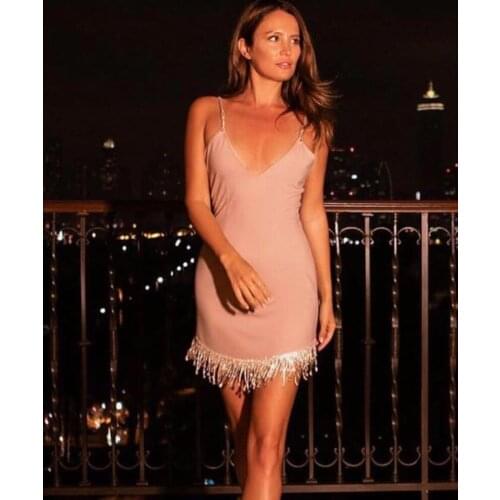 2020 New Arrival Women Sexy Designer Sparkly Tassel Black Nude Bandage Dress Ladies Elegant Bodycon Party Dress Vestido