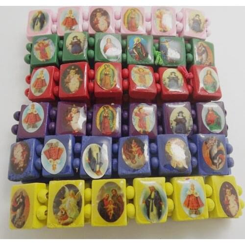 Wholesale 24 pcs stretchy Jesus Wood Bracelets Jewelry job lots Mix