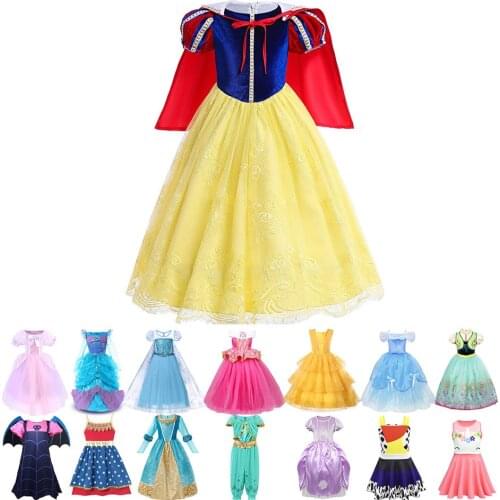 Princess Costume Dress for Girls Kid Party Clothing Jasmine Anna Belle Snow White Belle Dress Halloween Carnival Role Play