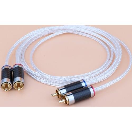One Pair OCC Silver Plated 8 Cores Audio Cable With RCA Plug Cable HIFI RCA to RCA Cable