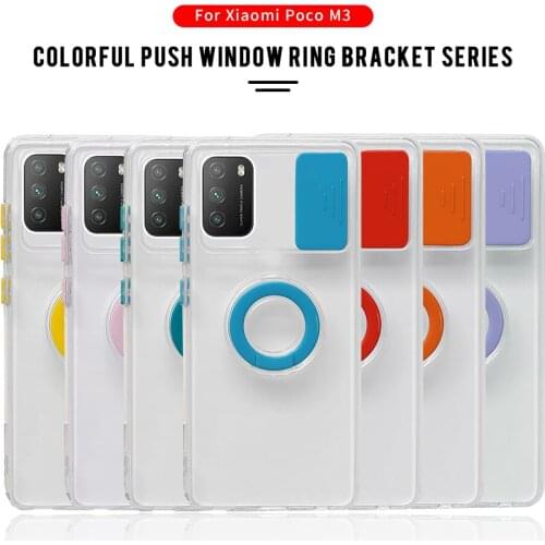 Push Pull Transparent Phone Cover For Xiaomi Poco M3 Stand Ring Bumper Cases For Redmi Note 10 10s 9 9s 9t 9c 9a Pro Max Poxo F3