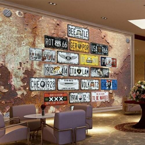Retro Rusty License Plate Backdrop Wall Wallpaper for walls KTV Custom 3d Wall Paper Vintage Decorative Painting 3d Muarl