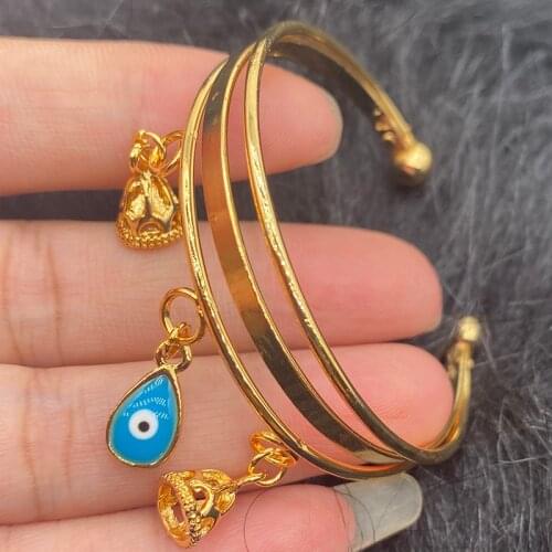 Luxury 24k Eye Children Bangle Bracelet African Gold Color Dubai Bangles for Baby Kids Fashion Ethiopia Young one Jewelry Gift