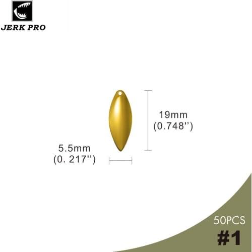 JERK PRO 50PCS Size 1 Gold Plating Smooth Steel Willow leaf Spinner Blades Spinnerbait Part Fishing Lures Angler’s Tackle Craft
