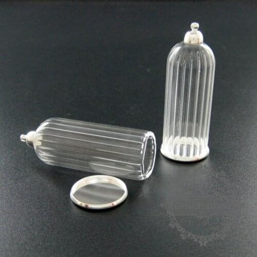 20x50mm silver plated cover glass tube vial bottle dome pendant charm settings DIY jewelry findings supplies 1800186
