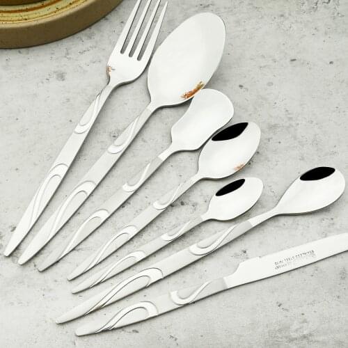 Stainless Steel Dinnerware Flatware Vintage Mirror Cutlery Set Knife Fork Ice Cream Spoon Creative Dessert Spoon Tableware Set