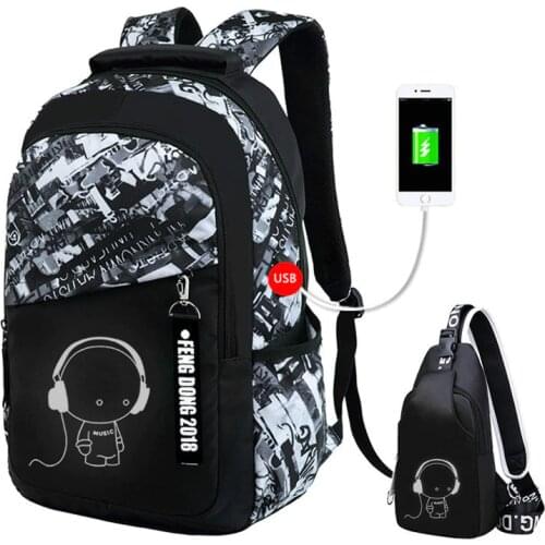 Luminous school bags waterproof large backpack for teenagers bagpack glowing school backpack for boy student chest bag set