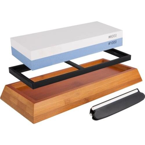 Knife Sharpening Stone Whetstone Professional 1000/6000 Grit Stone Knife Sharpener Grinting Stone Bamboo Base Angel Guide Holder