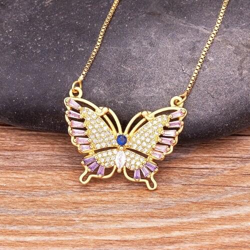Trend Fashion Bohemian Sports Leisure Lucky Butterfly Pendant Necklace Copper Zircon Gold Chain Jewelry Gift For Women Girls