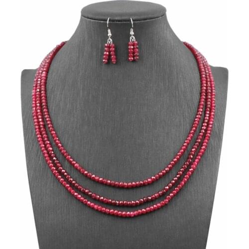Trendy Dubai Necklace Jewelry Set Gifts for Women Natural Stone Red Jades Flat Beads Chain Layered Necklaces Earrings Sets A768