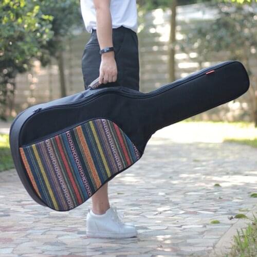 40 / 41 Inch Folk Style Knitted Acoustic Gig Bag Guitar Case Double Straps Pad Cotton Thickening Soft Cover Waterproof Backpack