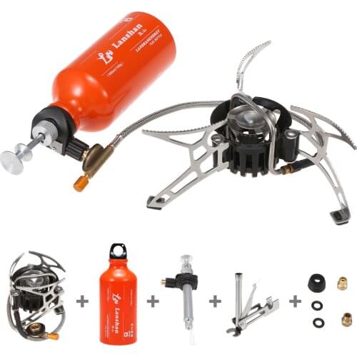 Outdoor Camping Stove Burner & Fuel Bottle Camping Fuel Oil Stove Burner with 500ml Gasoline Fuel Bottle for Diesel Alcohol