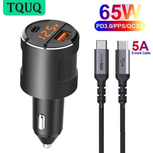 USB C PD Car Charger,65W Dual Port Fast Charging Adapter for MacBook Pro/Air, iPhone,Samsung Galaxy,Laptop,18W QC3.0 for Android