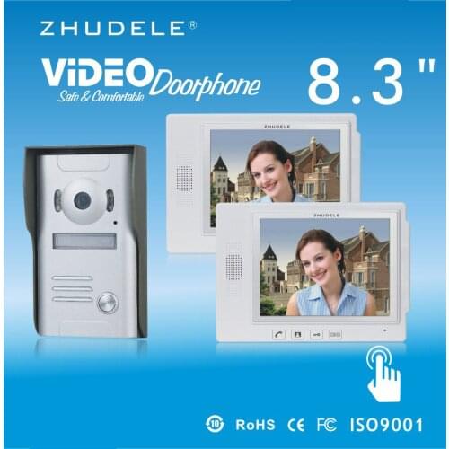 ZHUDELE Home Security Intercom 8.3"Display Wired Video Door Phone Touch Key Doorbell & IR 700TVL HD Home Security CCD Camera 1V2