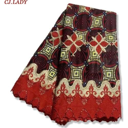 Wax guipure embroidry ankara prints ankara wax fabric laces high quality dress sewing tissu african for Women Dress in Wedding