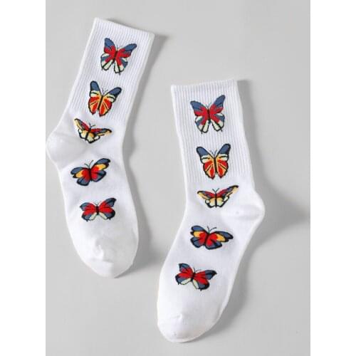 Japan and South Korea Cartoon Butterfly Breathable Womens Socks Fashion Four Seasons New Cotton Socks Casual Sports Socks