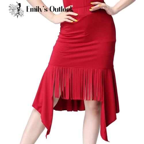 Womens Ballroom Latin Tango Slasa Dance Skirt High Split Tassel Skirt Training Dress Ballroom Costume X-large