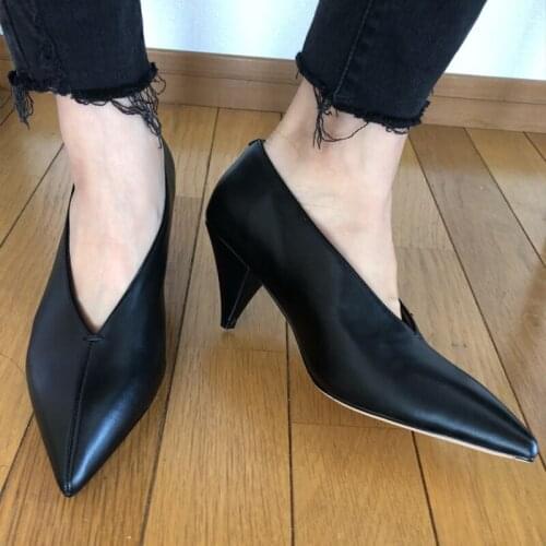 2020 hot women Genuine Leather shoes plus size 22-26.5cm cow leather Sheep suede women pumps Shallow mouth wild single shoes