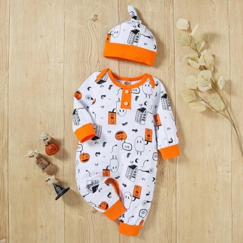 Halloween Wear For Baby Clothing Infant Long Sleeve Jumpsuit Halloween Theme Classic Round Neck Bottom Button Spring Clothing