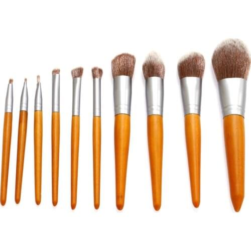 10 Makeup set wooden handle foundation eye shadow dense powder lip eyebrow beauty makeup brush