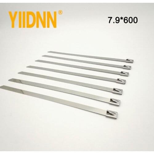 100 pcs Metal Zip Ties 23.6" 201/304/316 Stainless Steel Exhaust Wrap Coated Locking Cable(7.9mm*600mm)