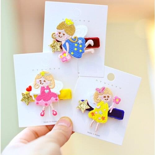 2/3pcs Embroidery Angel Girls Barrettes Hair Clips 4.5cm Boutique Velvet Kids Hairpins Child Girls Hair Accessories Headdress