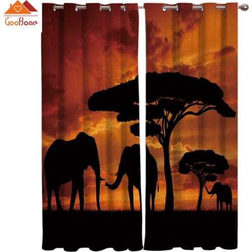 Africa Indian Elephant Window Curtains Living Room Outdoor Fabric Drapes Curtain Home Decor