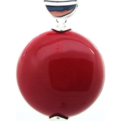 Free shipping Elegant Solid 925 Sterling Silver 30*30mm red Coral Roundle Pendant for gift