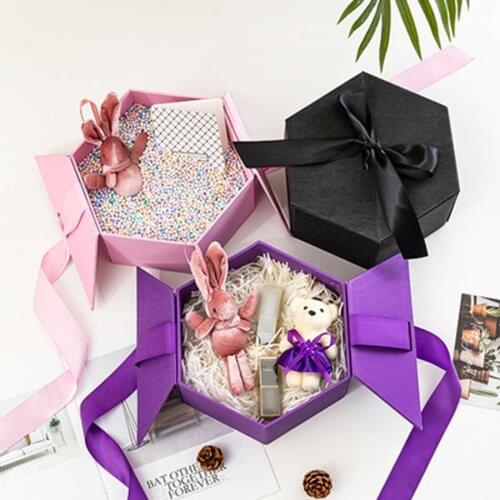 Color Hexagon Day Gift Box Packaging Boxes Ribbon Lipstick Gift Packaging Boxes Wedding ValentineS Day Christmas Party Case
