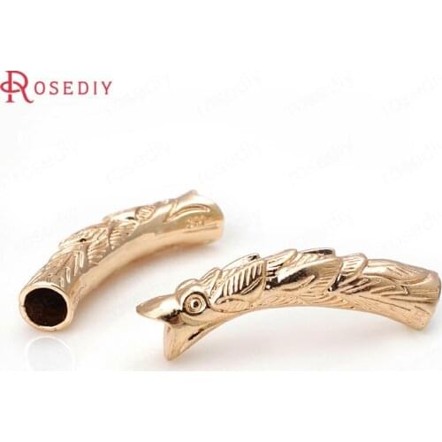 D538)4 pieces 35x7mm 24K Champagne Gold Color Plated Brass Connect Rope Dragon Bracelet Curved Tube Diy Jewelry Accessories