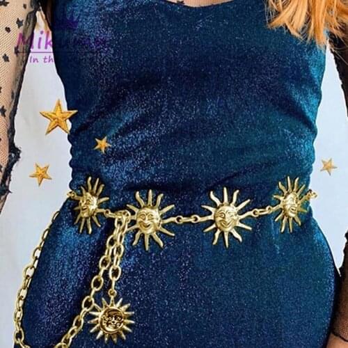 Golden Sun Belts For Women Waist Chain Belts Gothic Metal Vintage High Wiast Pants Belts Harajuku Punk Fashion Streetwear