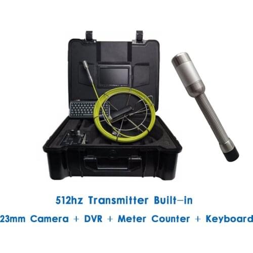 WOPSON Drain Pipe Inspection Endoscope 23mm Camera 512hz Transmitter Stone Built-in DVR Meter Counter Keyboard 7" Monitor