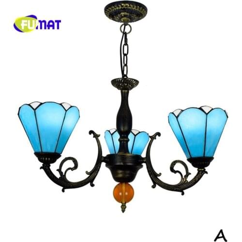 FUMAT European creative Tiffany Romantic Mediterranean Stained Glass bedroom Restaurant Bar Cafe Three Heads Art chandelier