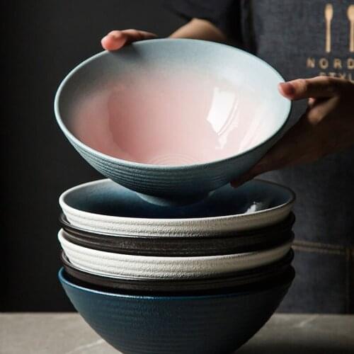 Guopin Japanese Style Ceramic Bowl Ramen Bowl Household Large Sea Bowl Large Bowl Retro Hat Bowls and Dishes Commercial Soup Bo