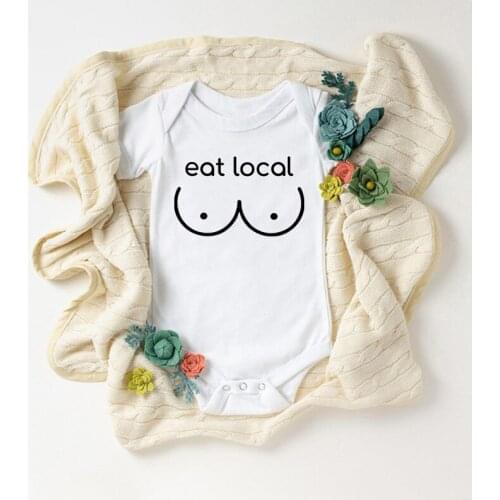 Breastfeeding Eat Local Newborn Baby Bodysuits Funny Cotton Baby Summer Short Sleeve Outfits Casual Boys Girls Onesie Clothes