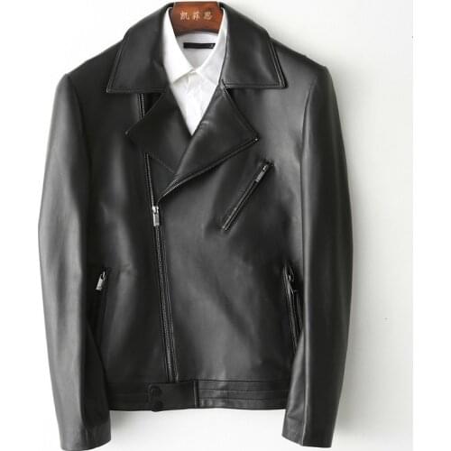 Short Mens Leather Jacket Spring Autumn Genuine Leather Jacket Men Motorcycle Sheepskin Coat Leather Jackets Flight KFS180199-1