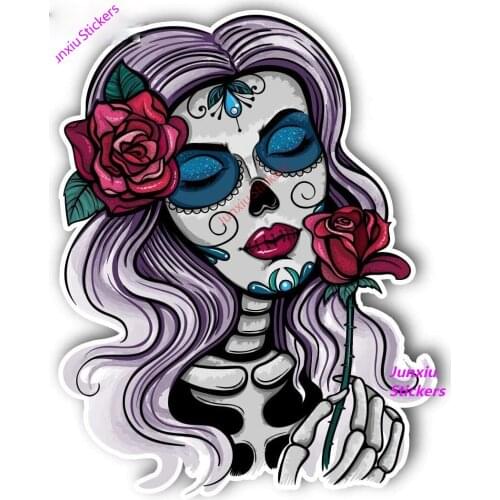 Creative Skull Girl Car Sticker Day of The Dead Sticker Car Motorcycle Bicycle Luggage Laptop Vinyl Car Accessories PVC12x10cm