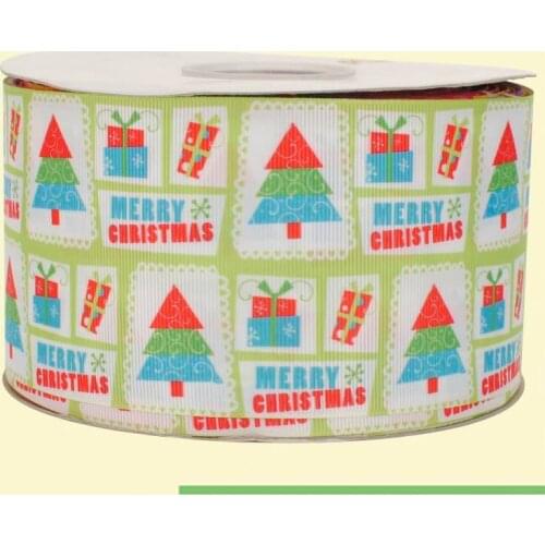 3" inch 75 mm 7.5cm Christmas trees free shipping printed grosgrain ribbons for christmas Decoration