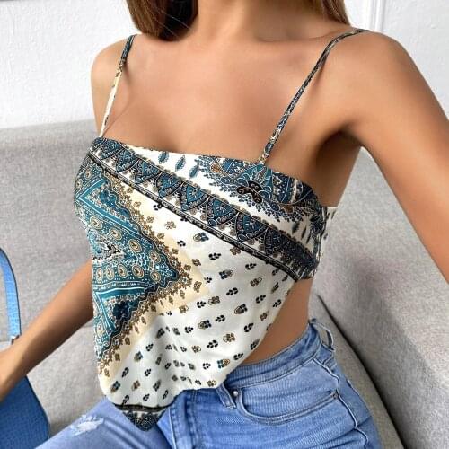 Summer Y2k Women Satin Corset Sexy Crop Tops Print Tie Sexy Backless Camisole Bandana Tank Tops Lady Sling Strap Club Party Vest