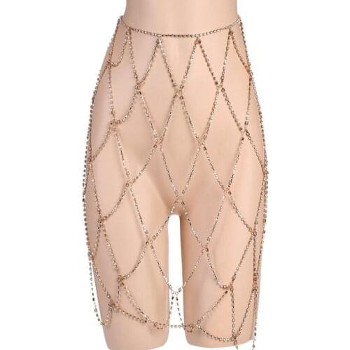 COLDKER Fashion Women Mesh Skirt Wrap Sequin Crystal Beach Chain Cover Up Swimwear Skirt Rhinestone Mesh Skirt ladies