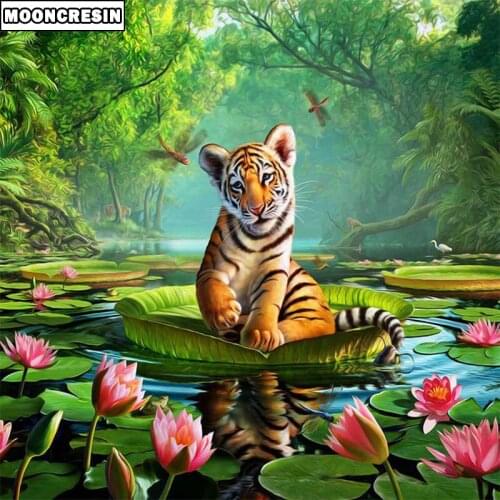 MOONCRESIN Full Square Drill 5D Diy Diamond Painting Tiger 3D Embroidery Cross Stitch Needlework Diamond Mosaic Home Decor Gift