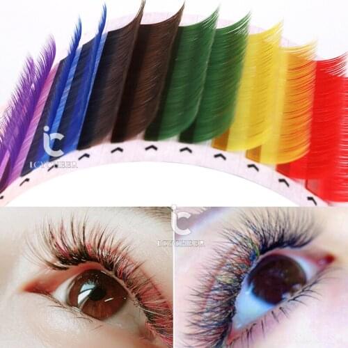 ICYCHEER 6 Colors Mix Thickness Individual Eyelash Extension Set Rainbow Color Mix Tray Eyelashes Soft Makeup EyeLash Extension