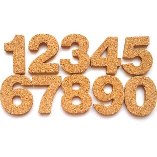 DIY Cork Wood 10 Number Sticker Set Self-stick Phellem Wall Number Wooden Color Message Board Sticker White Board 0-9 Number