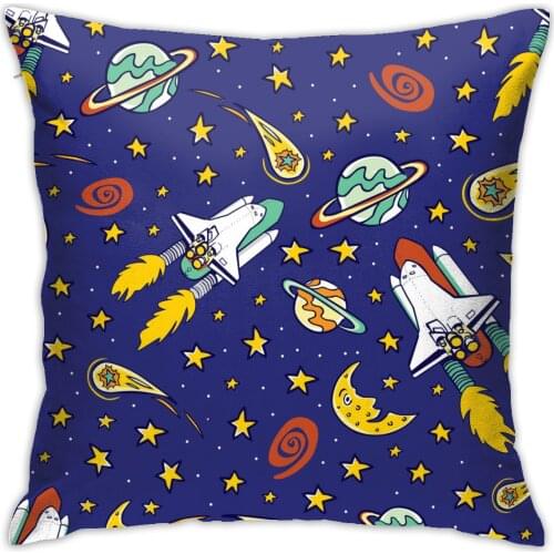 Cartoon Cushion Cover Pattern Print Pillow Case Cartoon Astronaut Space Ship Anime Vintage Decorative Sofa Chair Pillow Case