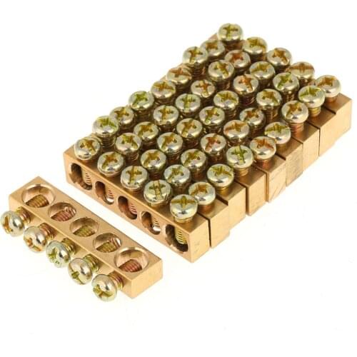 New 10pcs 5-Hole Electrical Distribution Wire Screw Terminal Brass Ground Neutral Bar 7*11
