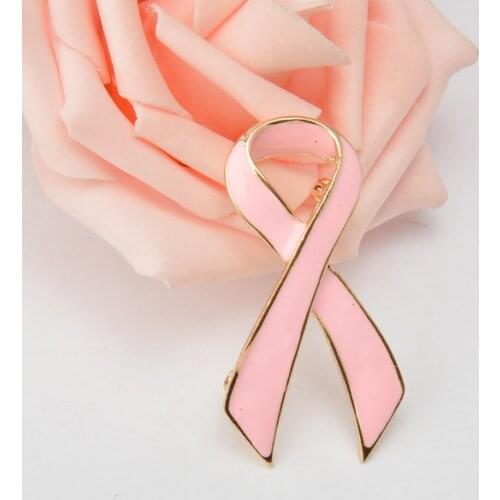 Pink Enamel Breast Cancer Awareness Charity Ribbon Brooch Pin