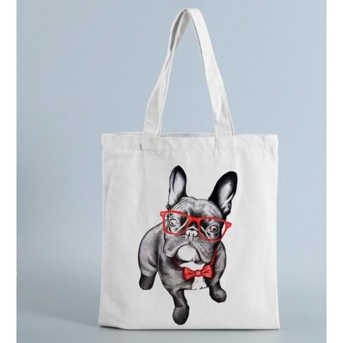 Funny Dog Cute Animal Harajuku Shopper Bag Women Canvas Large Capacity Female Simple Shoulder Harajuku Casual Woman White Bags